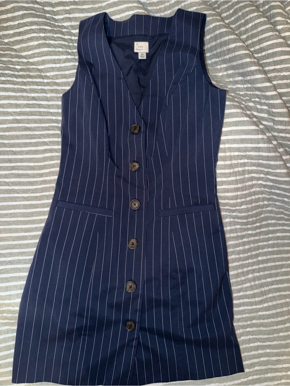 A New Day Navy Pinstripe Sleeveless Mini Dress XS - Picture 2 of 6